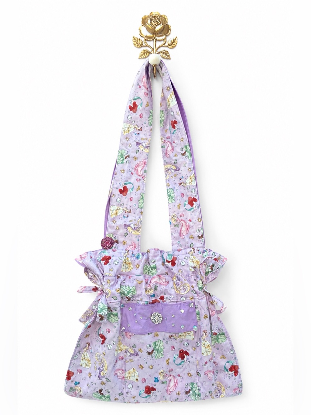 Handmade Disney Princess Crossbody Purse Bag Jeweled vtg Brooch Fairycore NEW